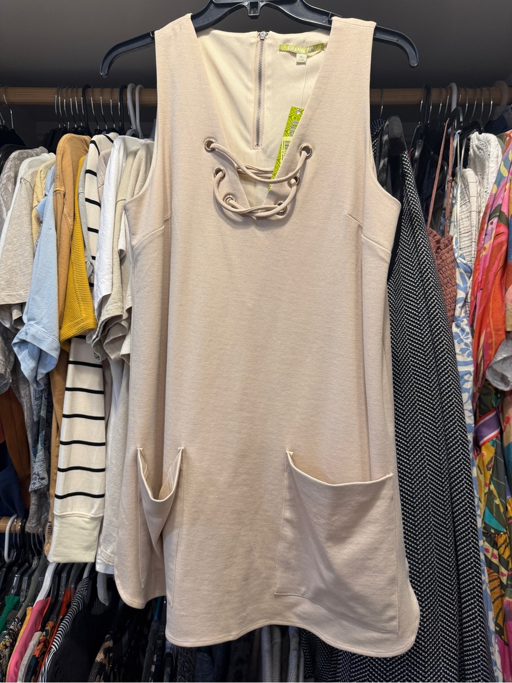 Gianni Bini Cream Lace-Up Pocket Mini Dress